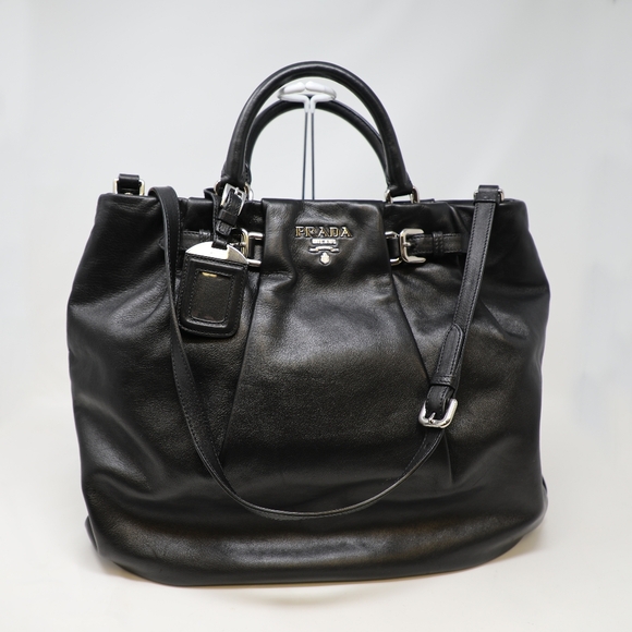 Prada Soft Calf Pleated Tote Bag – Black - Picture 2 of 16
